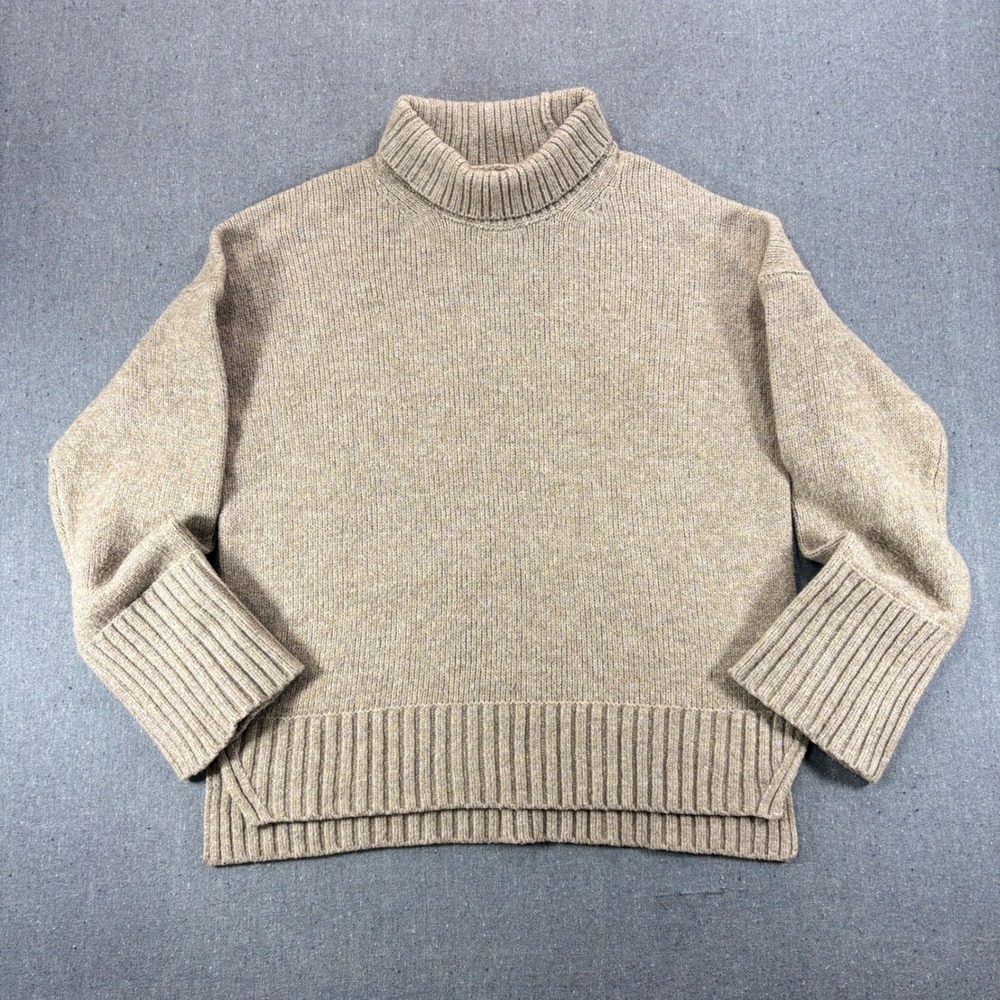 Abercrombie & Fitch Womens XS Turtleneck Sweater Tan Ribbed Knit Oversized